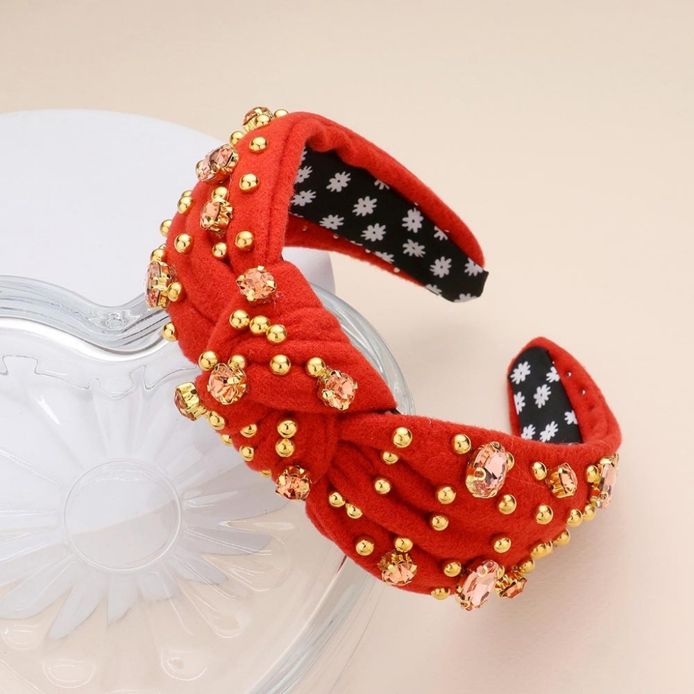 Orange Oval Crystal Ball Knot Headband Hair Bling Jewel Statement Accessory